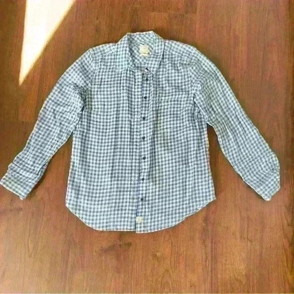 GAP Button Down Shirt Shrunken Boyfriend shirt 100% Cotton Blue White Checkered - Picture 3 of 4